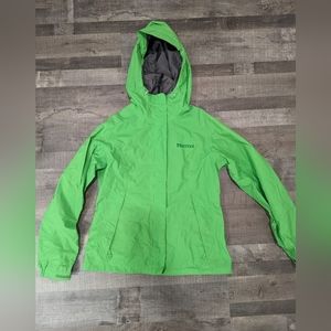 Marmot hard shell/rain jacket, lime green, size small.